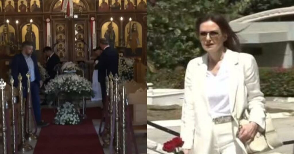 Κηδεία Γαλανού: Ντυμένη στα λευκά με κόκκινα τριαντάφυλλα στο χέρι η Δανδουλάκη – Οι μόνες λέξεις που ψέλλισε