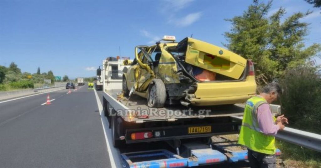 Φορτηγό «καρφώθηκε» σε ταξί στην Εθνική και το διέλυσε – Οικογένεια γλύτωσε από θαύμα