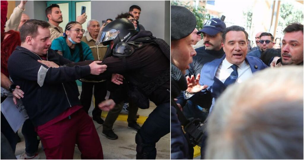 Έπεσαν «χοντρές» και στη μέση ο Άδωνις: Η Αστυνομία επιτέθηκε στους υγειονομικούς κατά την επίσκεψη Γεωργιάδη στο Γενικό Κρατικό Νίκαιας – Καρέ καρέ η στιγμή των επεισοδίων