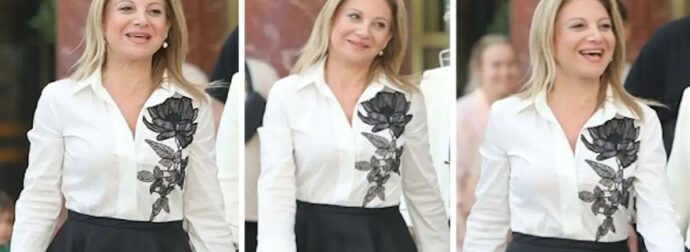 Μαρία Καρυστιανού: Η εμφάνιση με δημιουργία του Βασίλη Ζούλια στην παρουσίαση του κόμματος στη Θεσσαλονίκη