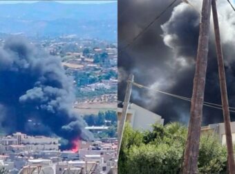 Δραματικές εικόνες από το Ηράκλειο: Σπίτια τυλίγονται στις φλόγες μετά τη φωτιά σε εργοστάσιο – Εστάλη 112 (Βίντεο)