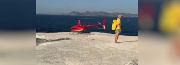 Μετέτρεψαν το Σαρακήνικο της Μήλου σε ελικοδρόμιο – «Πάρκαραν» το ελικόπτερο τους για να κάνουν μπάνιο